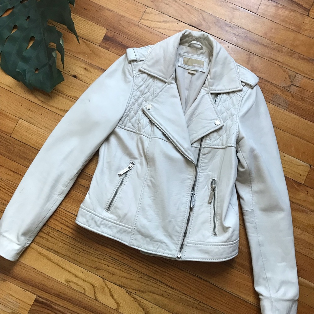 Cream Leather Michael Kors Motorcycle Jacket